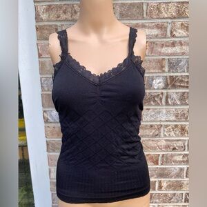 Vintage 1998 F&F Black Textured Camisole with Lace Straps